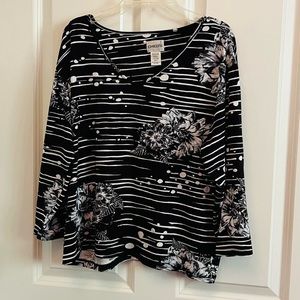 Chico's 3/4 length sleeve,  black & white top